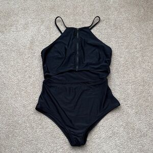 Chromat High Neck Cutout Zipper Front Black One Piece Monokini Swimsuit Medium